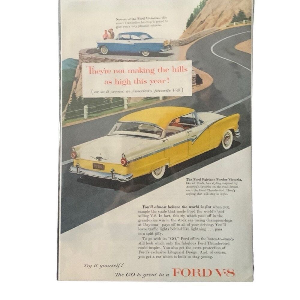 Vintage 1956 Ford Fairlane V8 Ad Advertisment